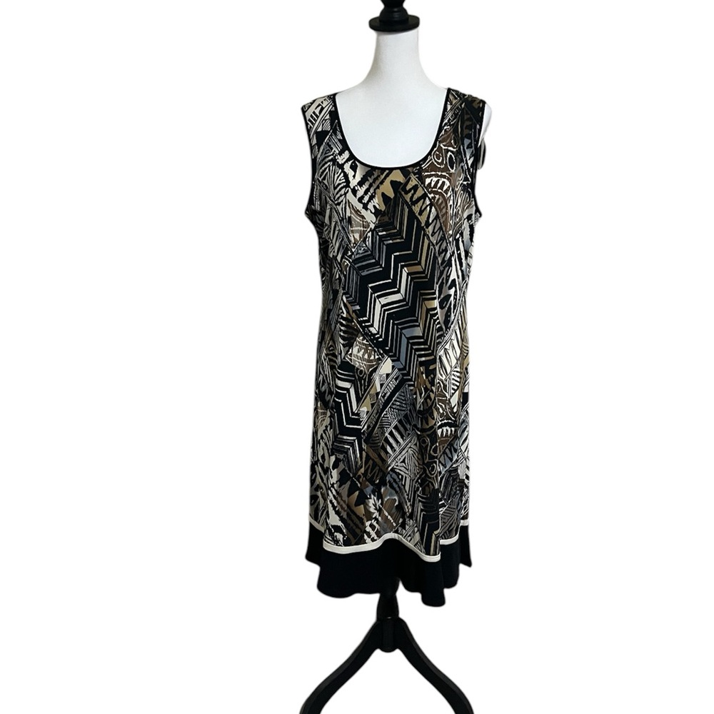 Studio I, Women’s Sleeveless Midi Black/Tan/Gold Dress size 16